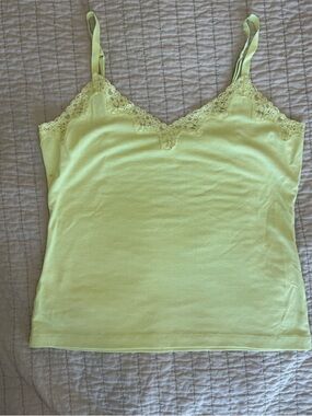 Y2K Ann Taylor LOFT lace trim pale lime green cami | Vintage 2000s made in USA
